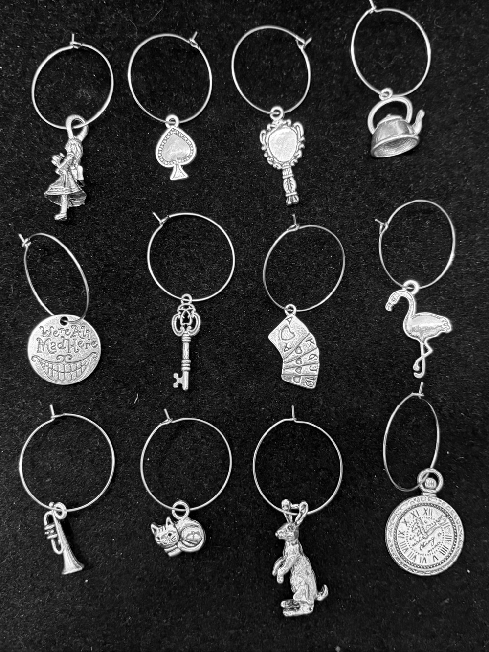 Alice in Wonderland themed Wine Glass Charm Tags set of 12